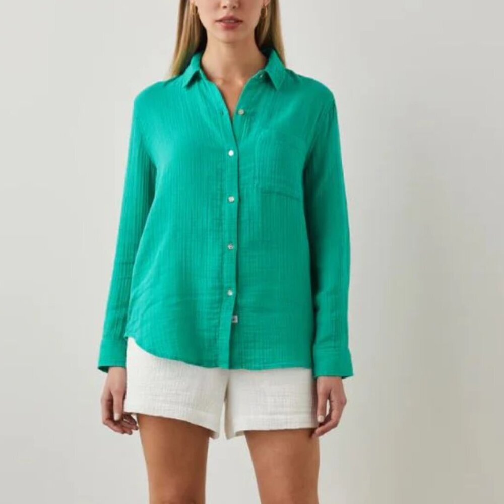 Rails Ellis Organic Cotton Gauze Shirt Medium Emerald M